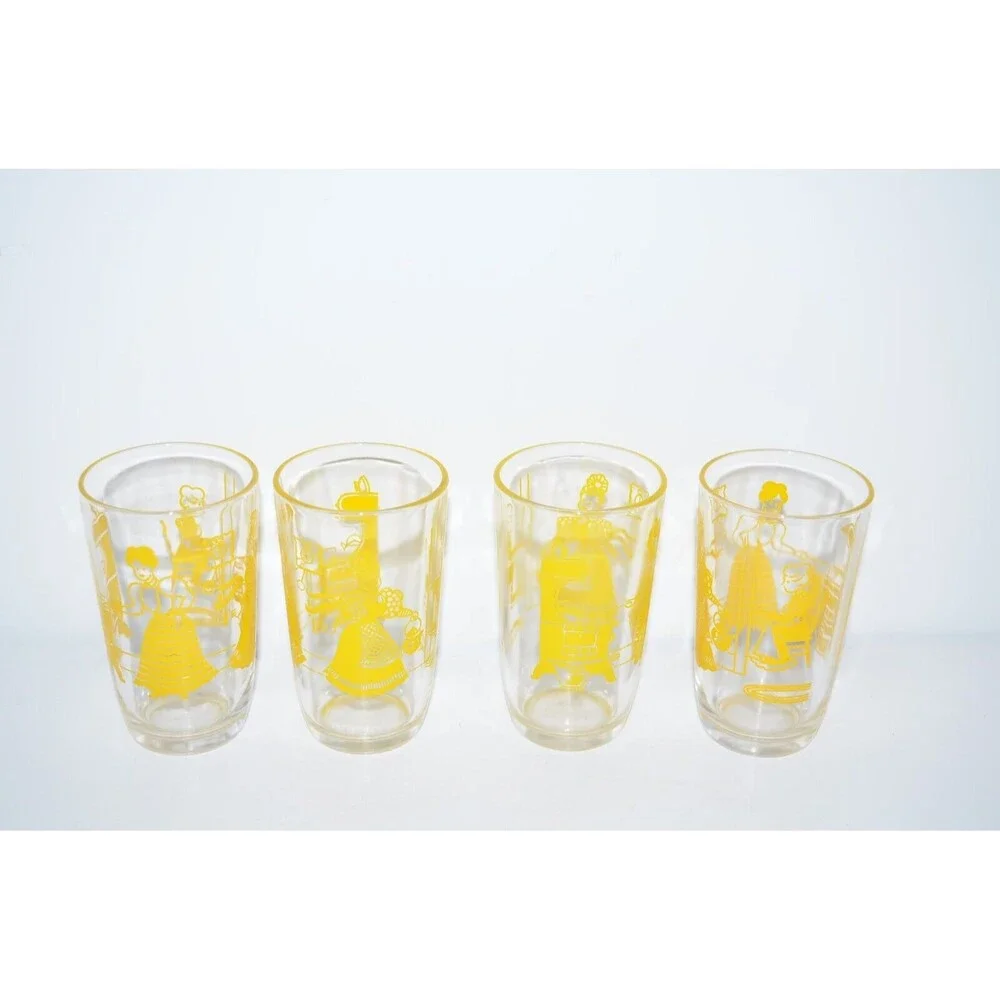 Vtg Swanky‎ Swig Glasses Yellow Bustling Betty Kraft Cheese Spread Hazel Atlas